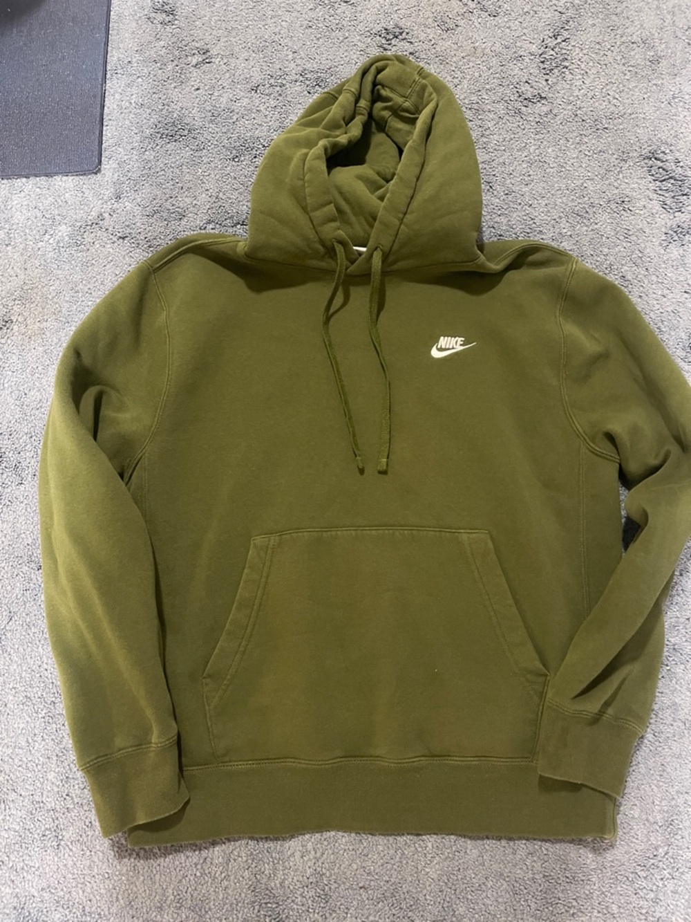 Nike Olive Green Men's Hoodie with White Swoosh